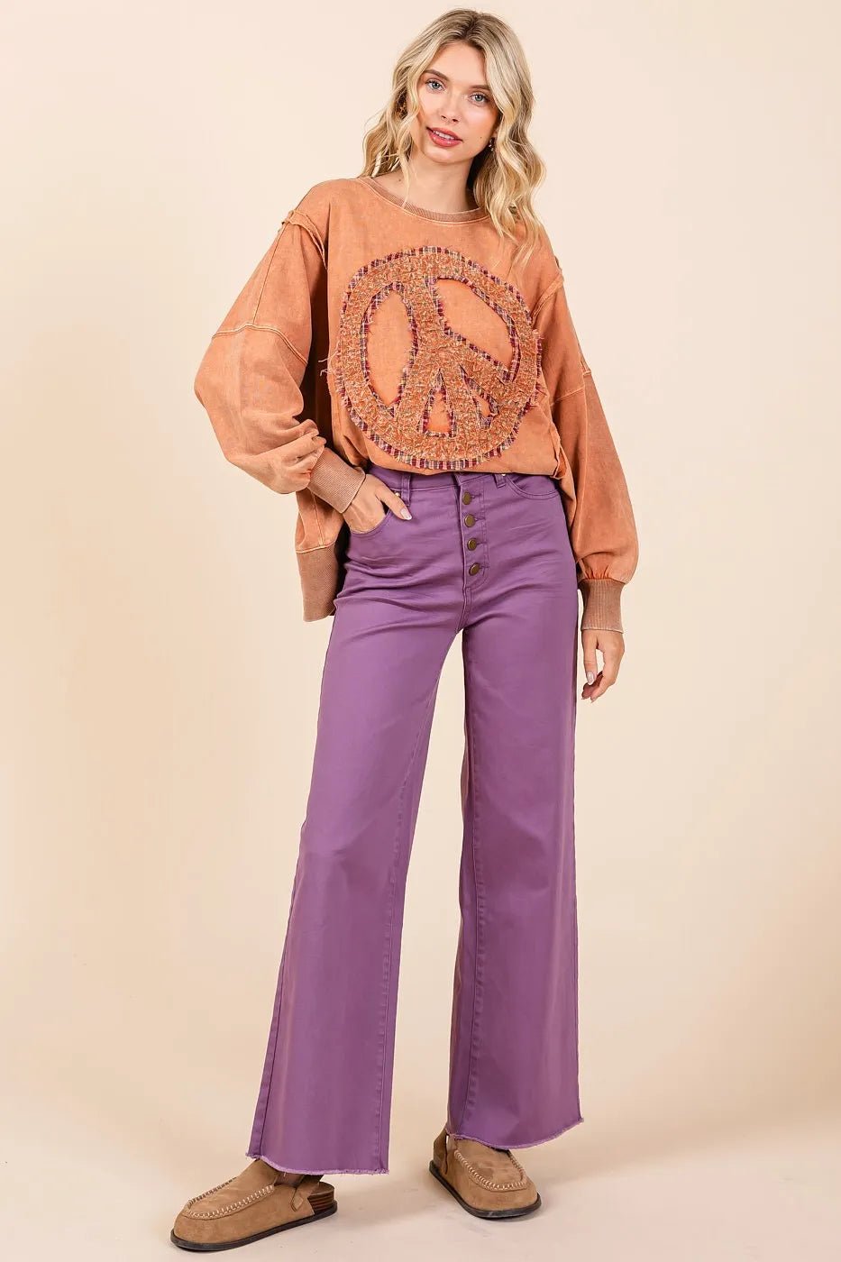 Mittoshop - High Rise Wide Leg Button Fly Jeans in Orchid Purple