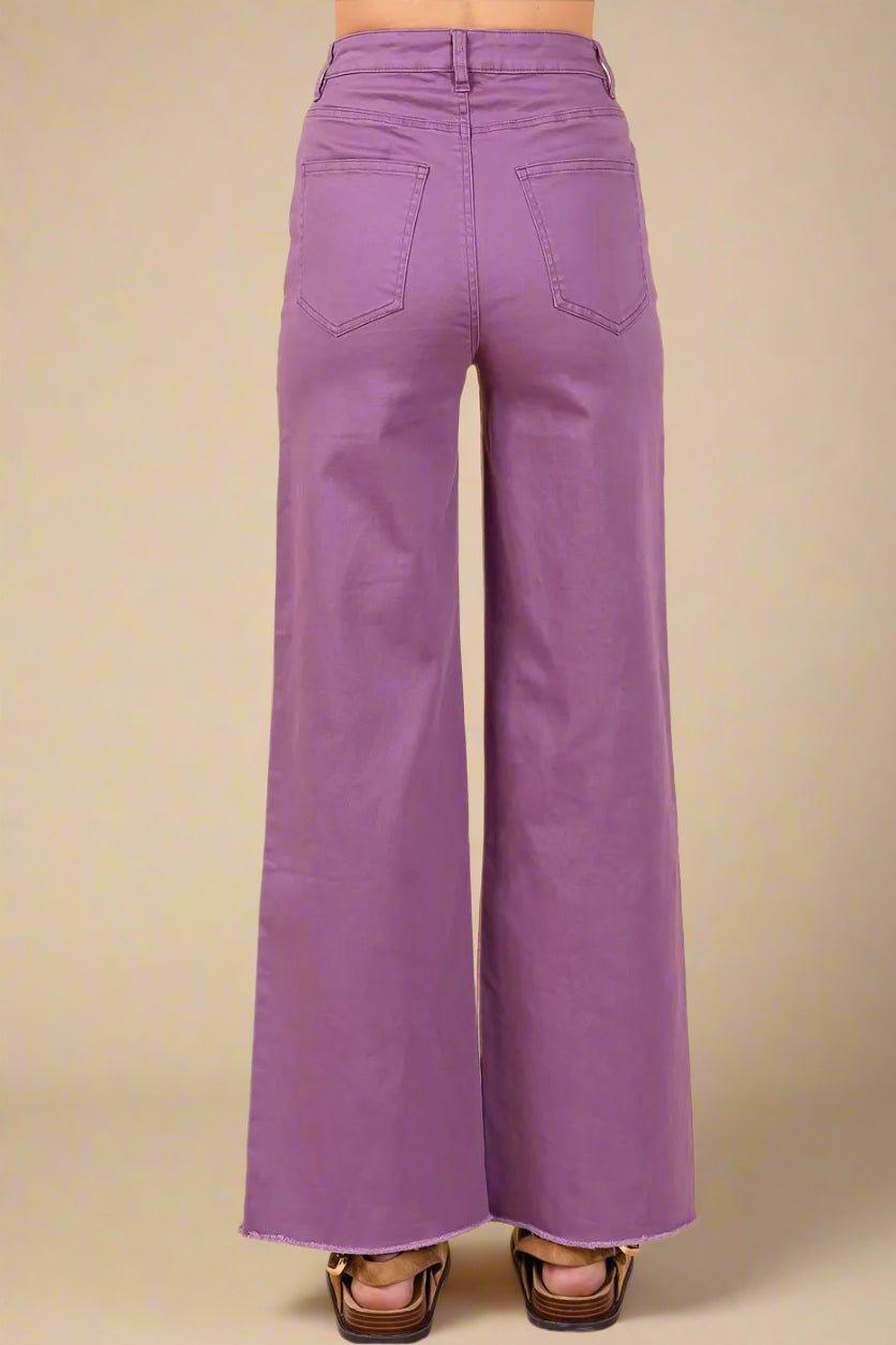 Mittoshop - High Rise Wide Leg Button Fly Jeans in Orchid Purple