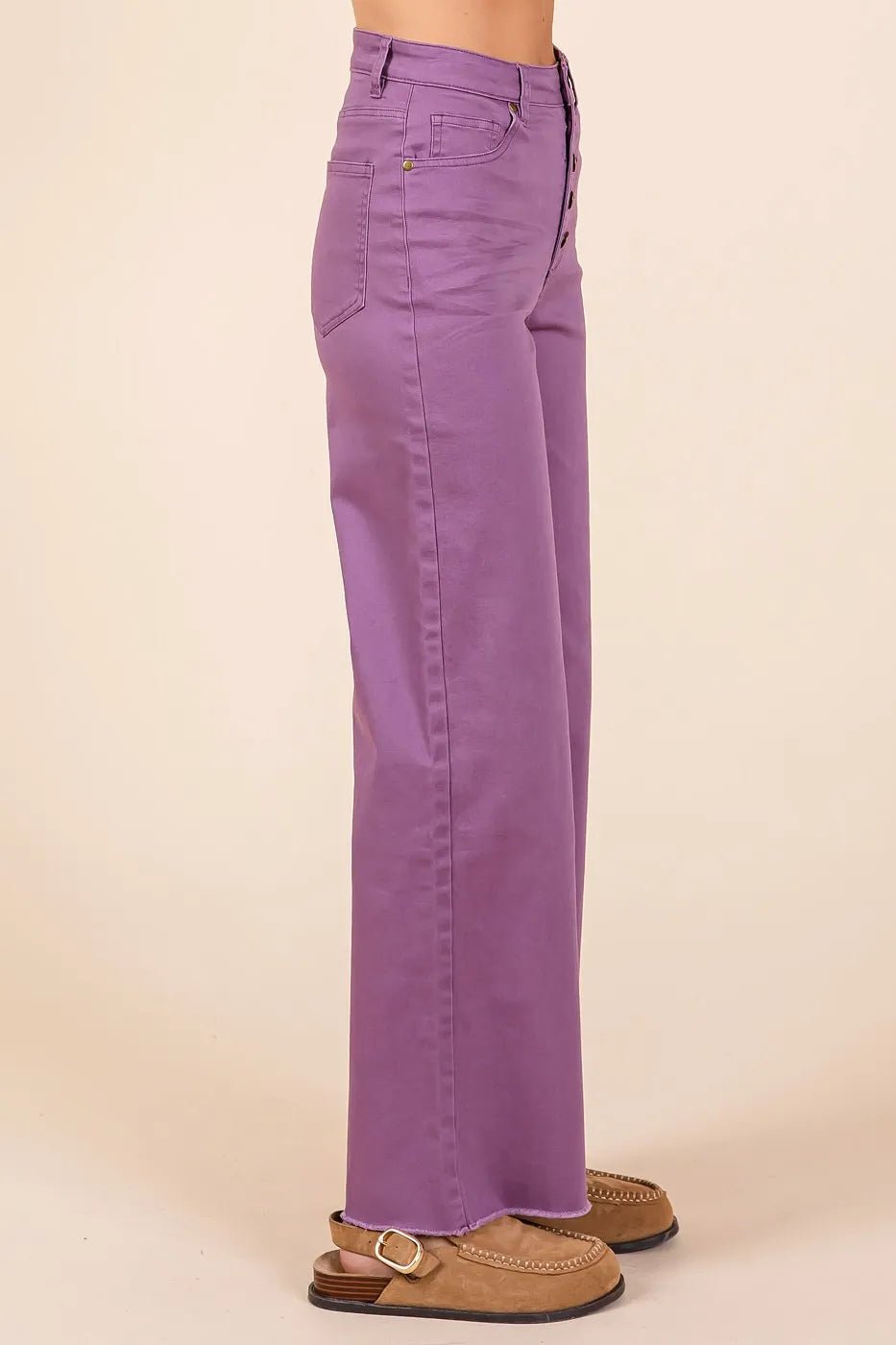 Mittoshop - High Rise Wide Leg Button Fly Jeans in Orchid Purple