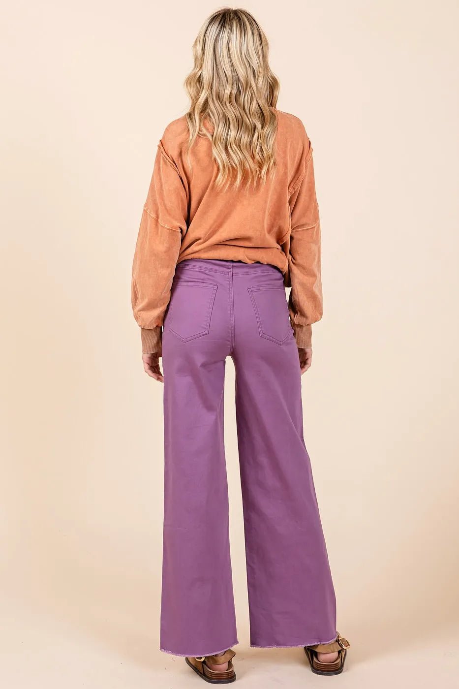 Mittoshop - High Rise Wide Leg Button Fly Jeans in Orchid Purple