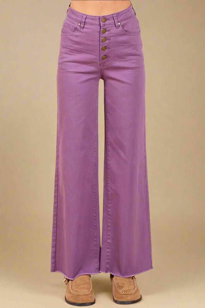 Mittoshop - High Rise Wide Leg Button Fly Jeans in Orchid Purple