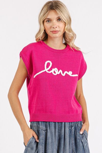 Mittoshop - Hot Pink LOVE Cap Sleeve Knit Top