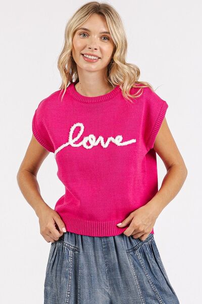 Mittoshop - Hot Pink LOVE Cap Sleeve Knit Top