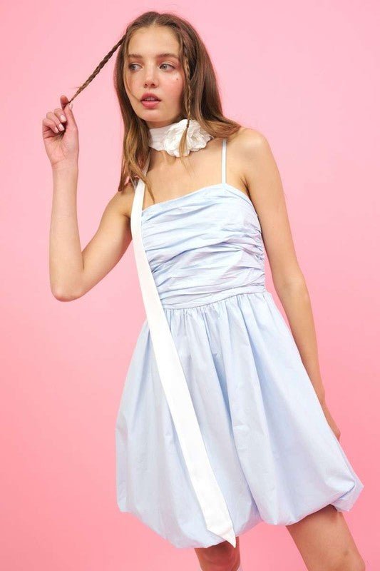 Mittoshop - Ice Blue Sleeveless Bubble Hem Mini Dress