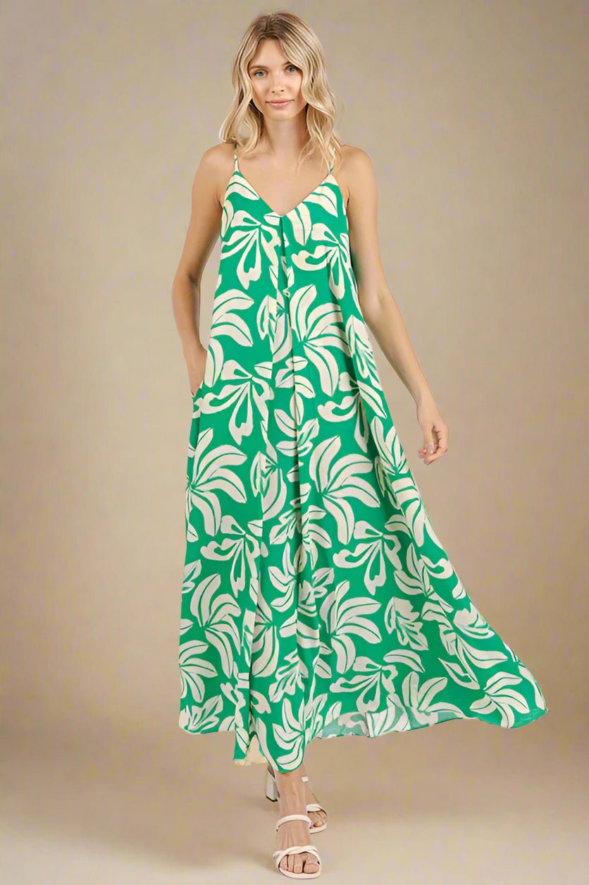 Mittoshop - Kelly Green Printed Sleeveless Maxi Dress