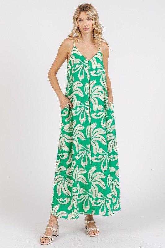 Mittoshop - Kelly Green Printed Sleeveless Maxi Dress