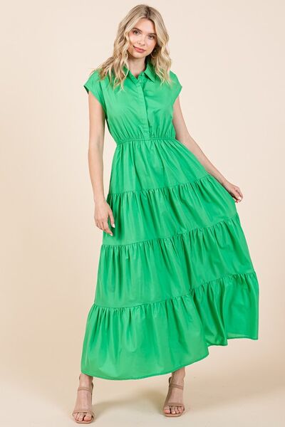 Mittoshop - Kelly Green Tiered Maxi Shirt Dress