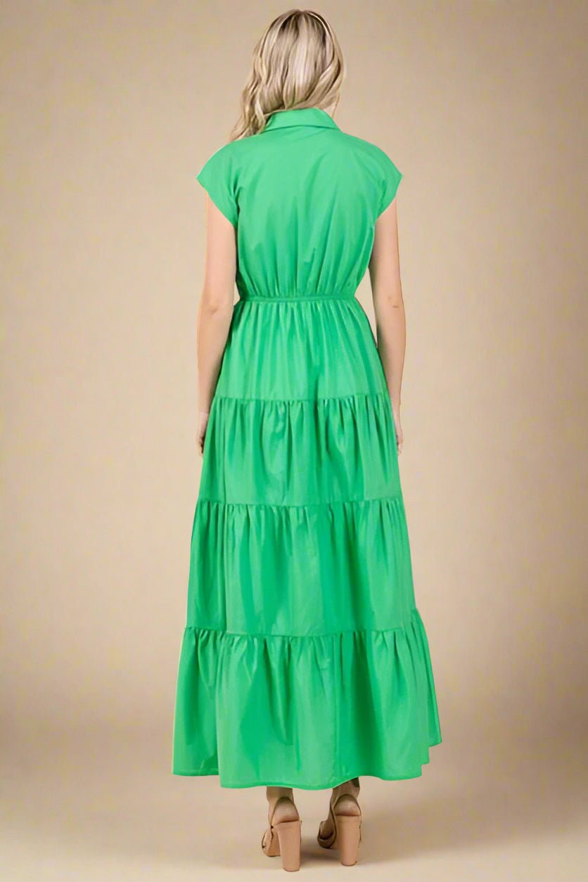 Mittoshop - Kelly Green Tiered Maxi Shirt Dress