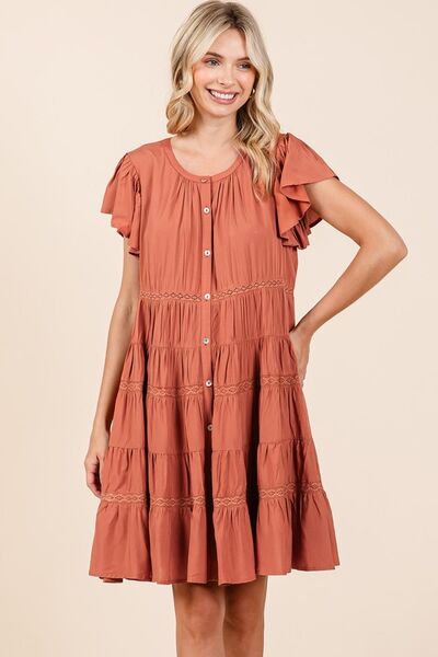 Mittoshop - Lace Detail Tiered Mini Dress in Pumpkin