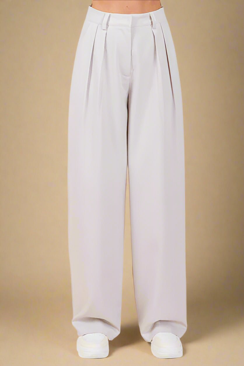 Mittoshop - Light Gray Pintuck Detail High Rise Trousers