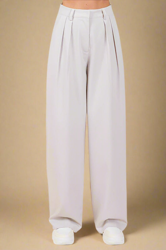 Mittoshop - Light Gray Pintuck Detail High Rise Trousers