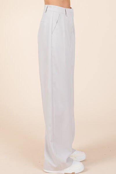 Mittoshop - Light Gray Pintuck Detail High Rise Trousers
