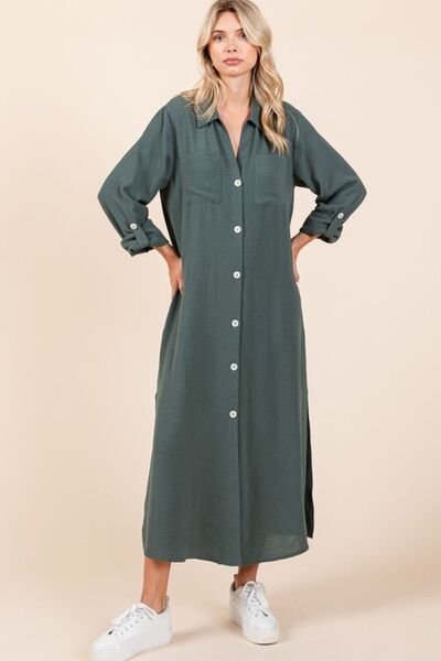 Mittoshop - Light Hunter Green Maxi Shirt Dress