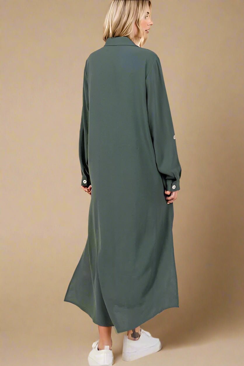 Mittoshop - Light Hunter Green Maxi Shirt Dress