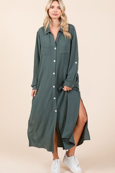 Mittoshop - Light Hunter Green Maxi Shirt Dress