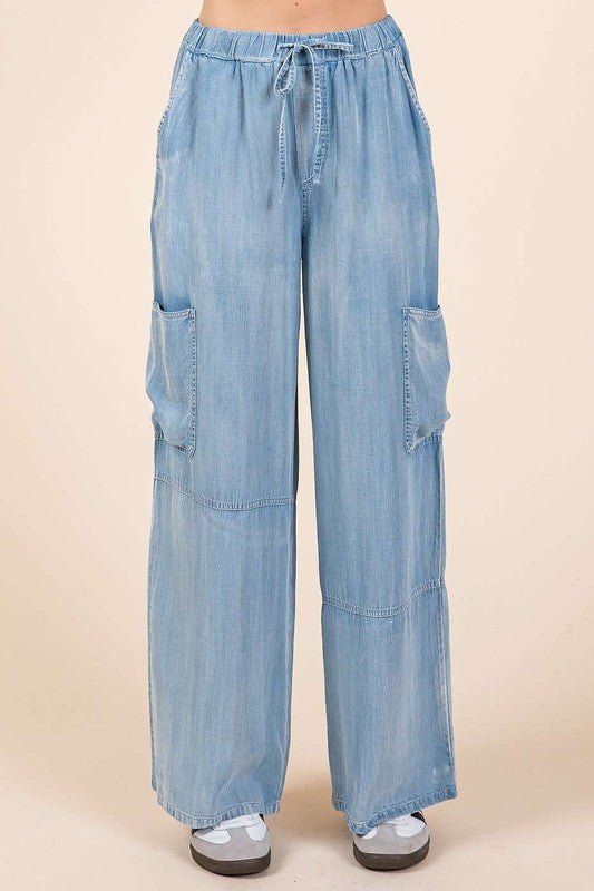 Mittoshop - Light Wash Denim Wide Leg Pants