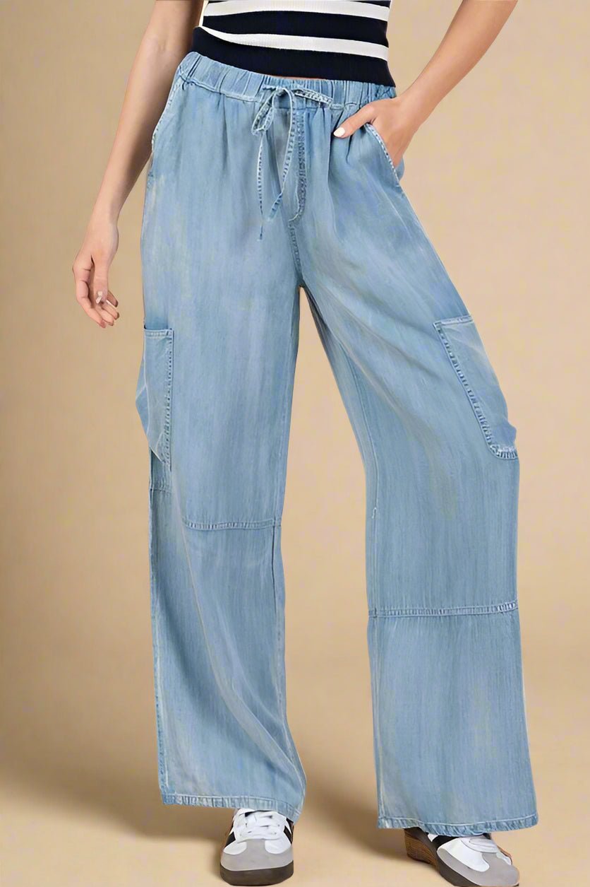 Mittoshop - Light Wash Denim Wide Leg Pants