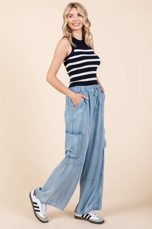 Mittoshop - Light Wash Denim Wide Leg Pants