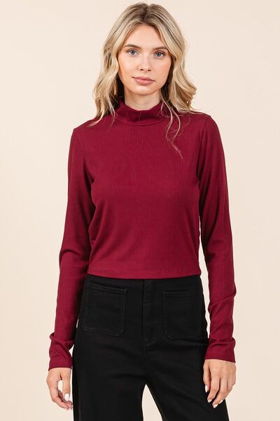 Mittoshop - Long Sleeve Crop Top in Wine
