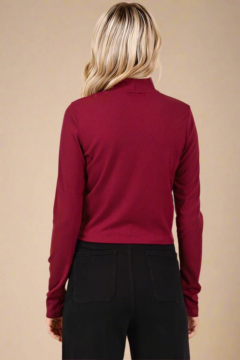 Mittoshop - Long Sleeve Crop Top in Wine