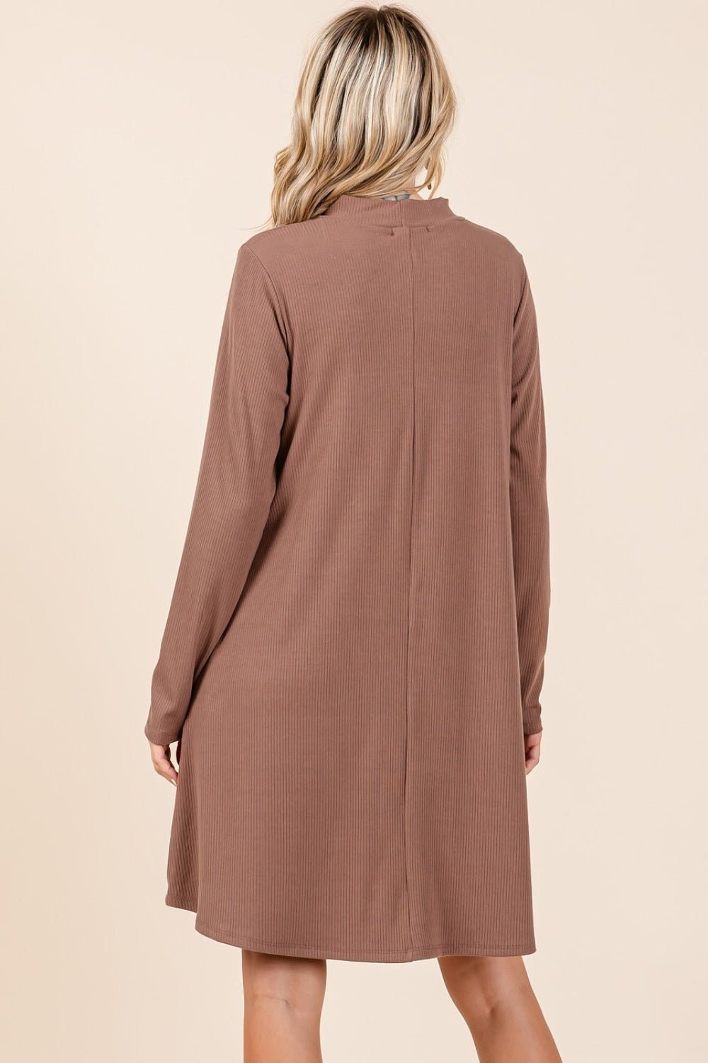 Mittoshop - Long Sleeve Mini Dress with Pockets in Cocoa