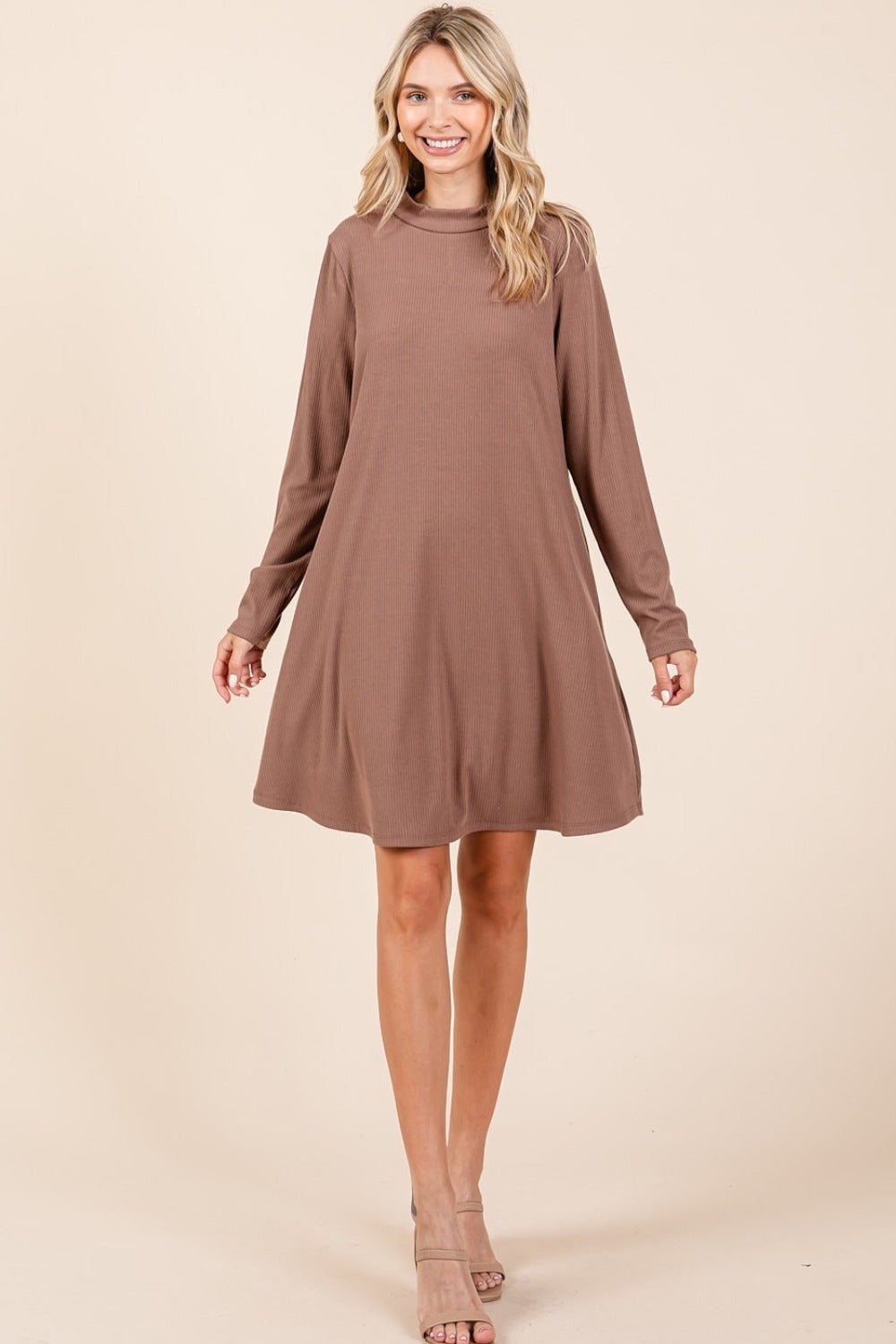 Mittoshop - Long Sleeve Mini Dress with Pockets in Cocoa