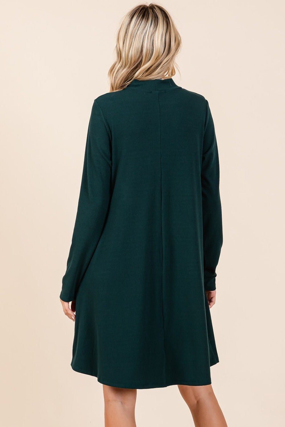 Mittoshop - Long Sleeve Mini Dress with Pockets in Hunter Green