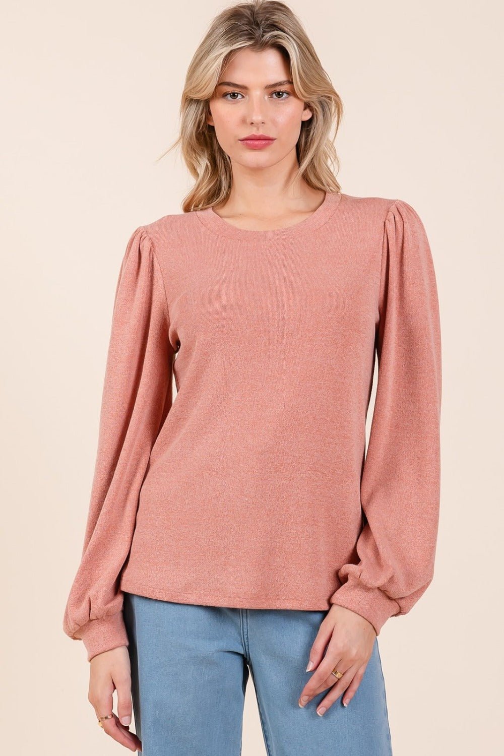 Mittoshop - Long Sleeve Rib Knit Top in Coral