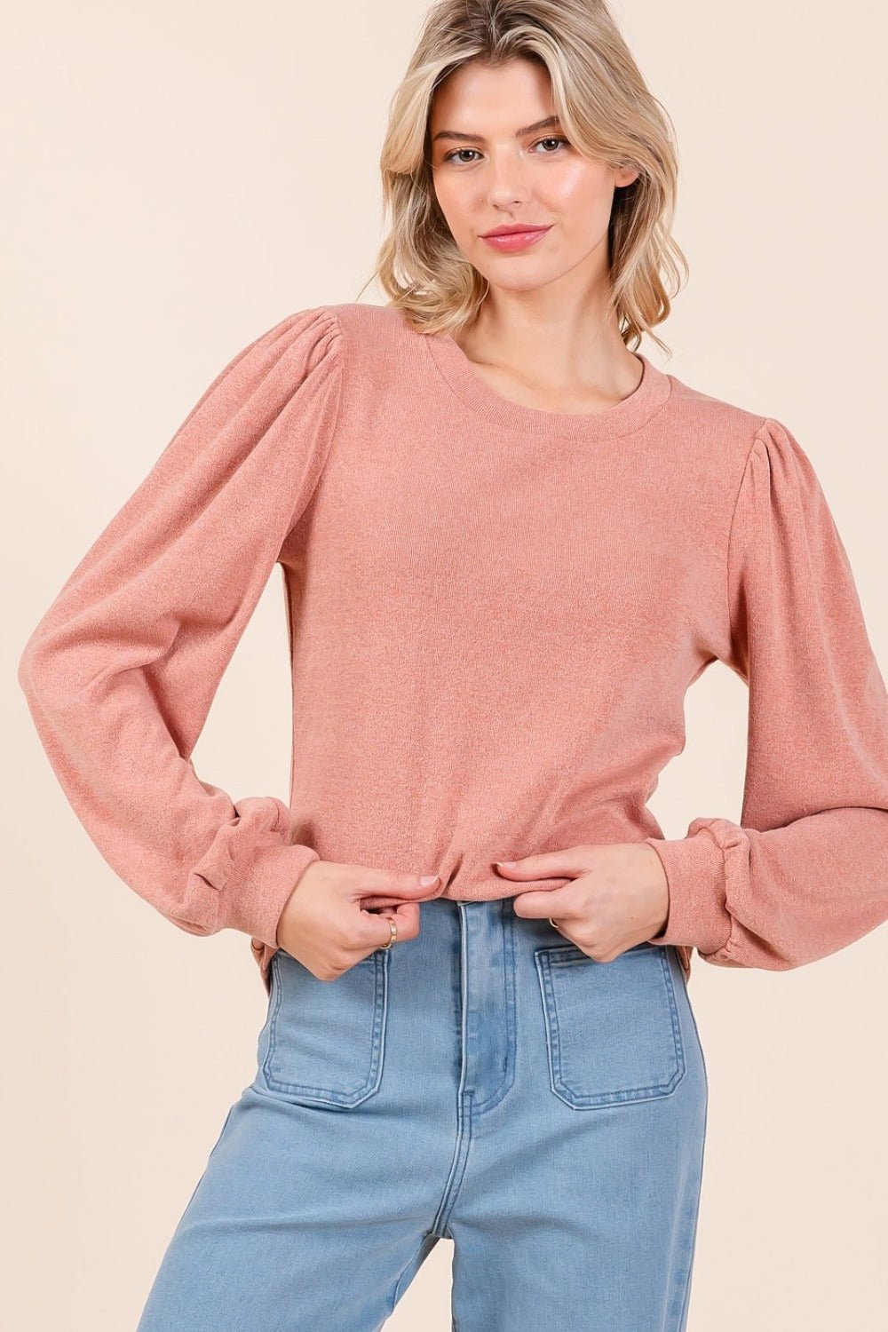 Mittoshop - Long Sleeve Rib Knit Top in Coral