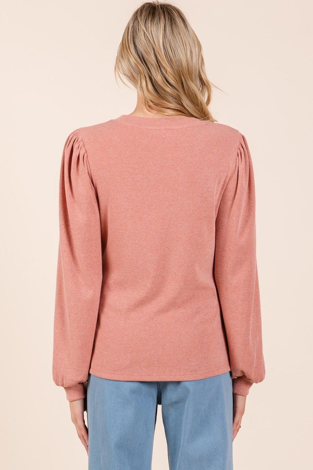 Mittoshop - Long Sleeve Rib Knit Top in Coral