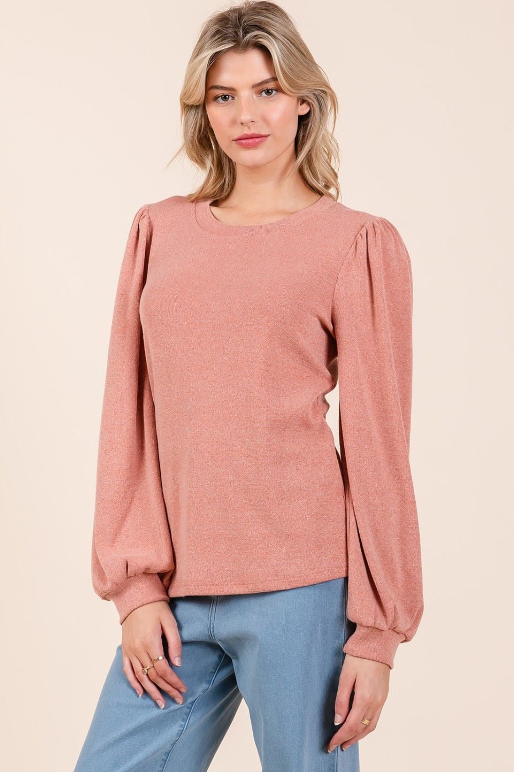 Mittoshop - Long Sleeve Rib Knit Top in Coral