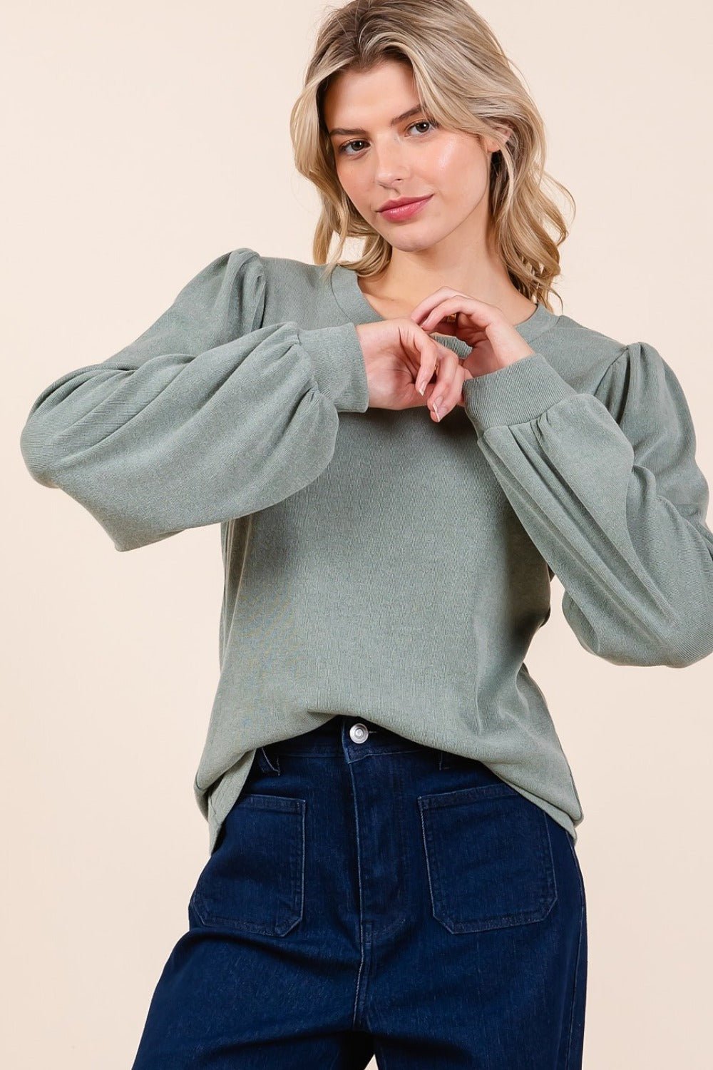 Mittoshop - Long Sleeve Rib Knit Top in Sage