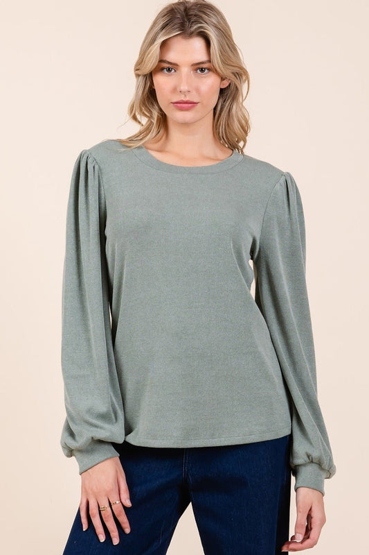 Mittoshop - Long Sleeve Rib Knit Top in Sage