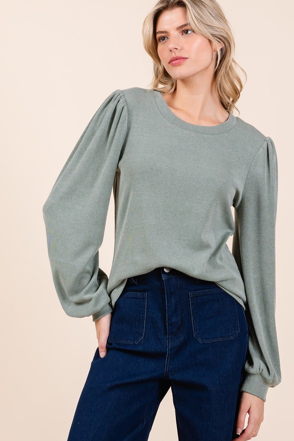 Mittoshop - Long Sleeve Rib Knit Top in Sage