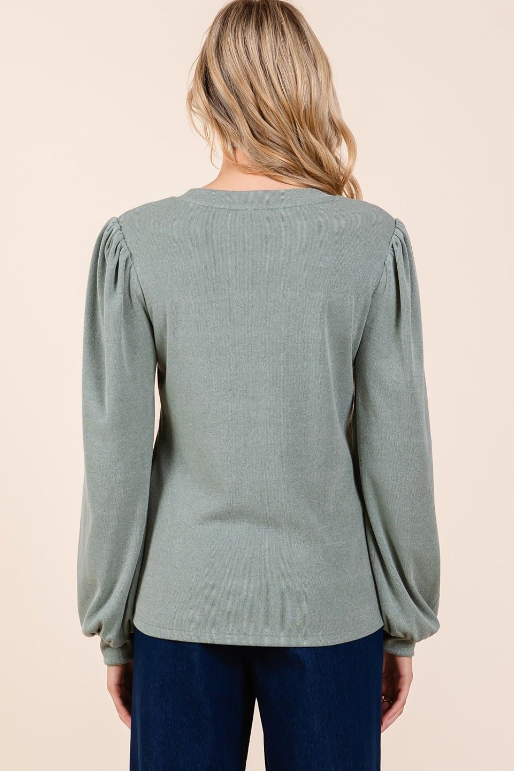 Mittoshop - Long Sleeve Rib Knit Top in Sage