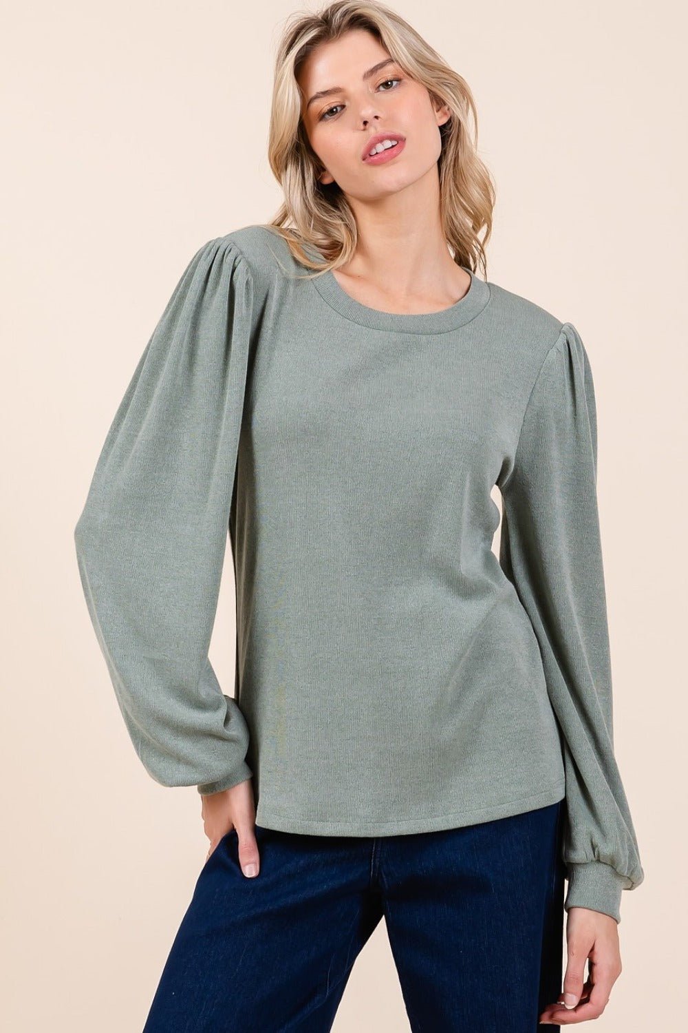 Mittoshop - Long Sleeve Rib Knit Top in Sage