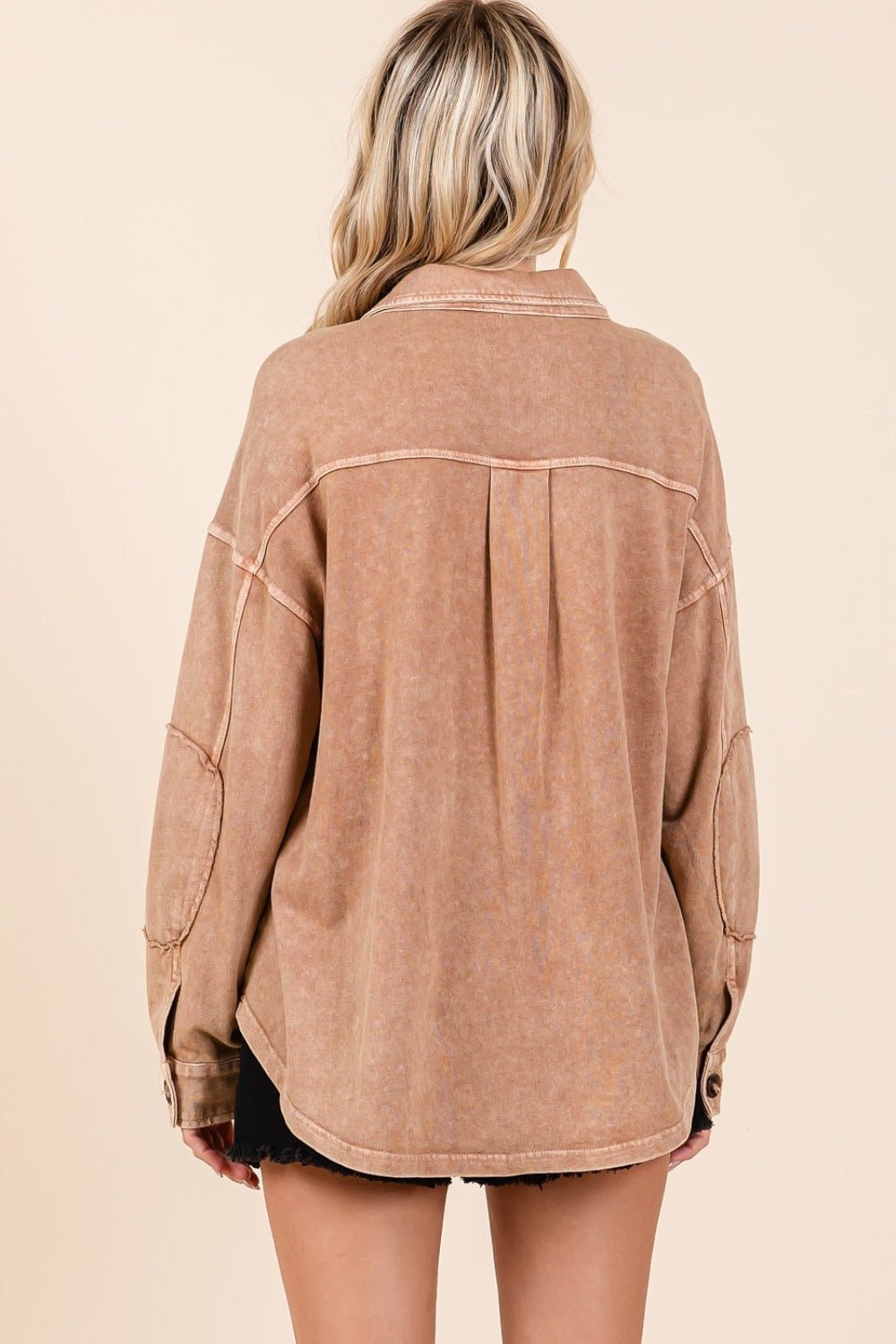 Mittoshop - Mineral Wash French Terry Shacket in Camel