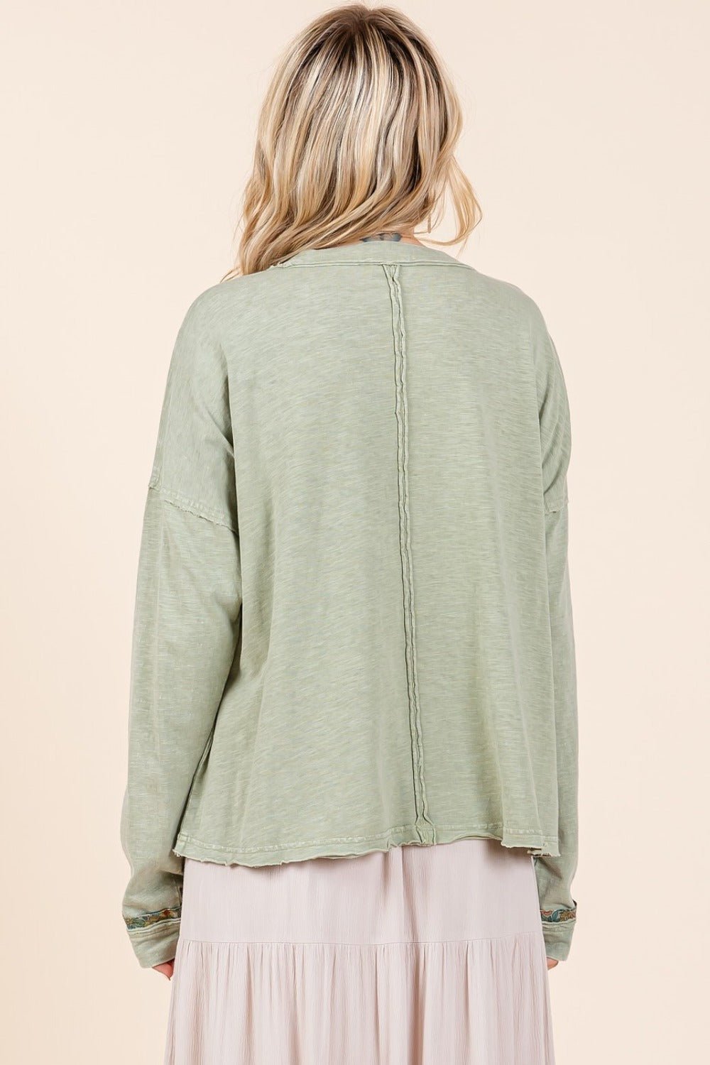 Mittoshop - Mineral Wash Star Patch Long Sleeve T-Shirt in Sage