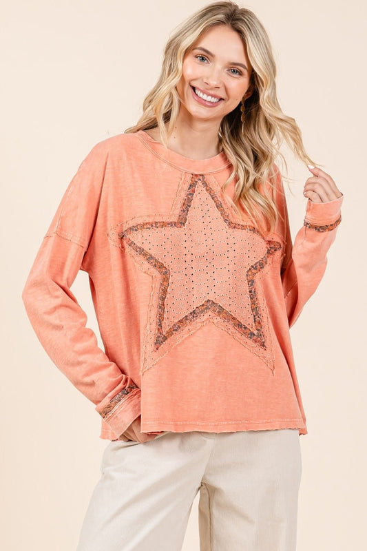 Mittoshop - Mineral Wash Star Patch T-Shirt in Coral Cream