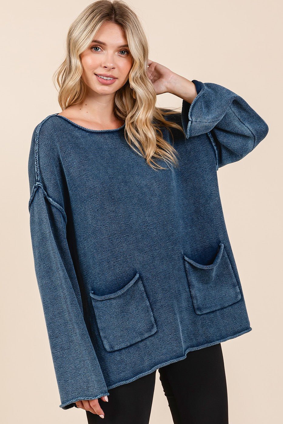 Mittoshop - Mineral Wash Sweater with Pockets in Midnight