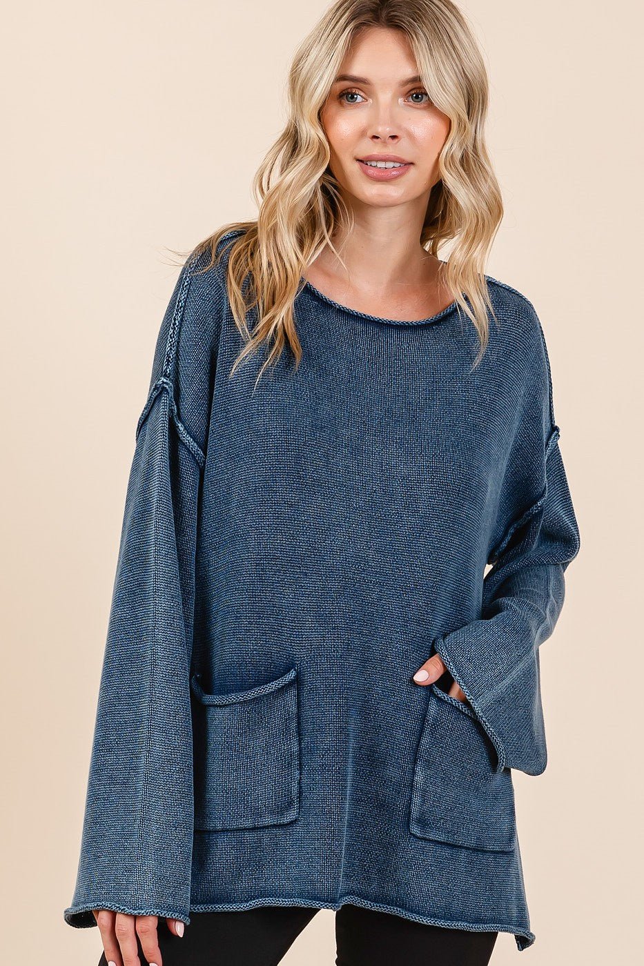 Mittoshop - Mineral Wash Sweater with Pockets in Midnight