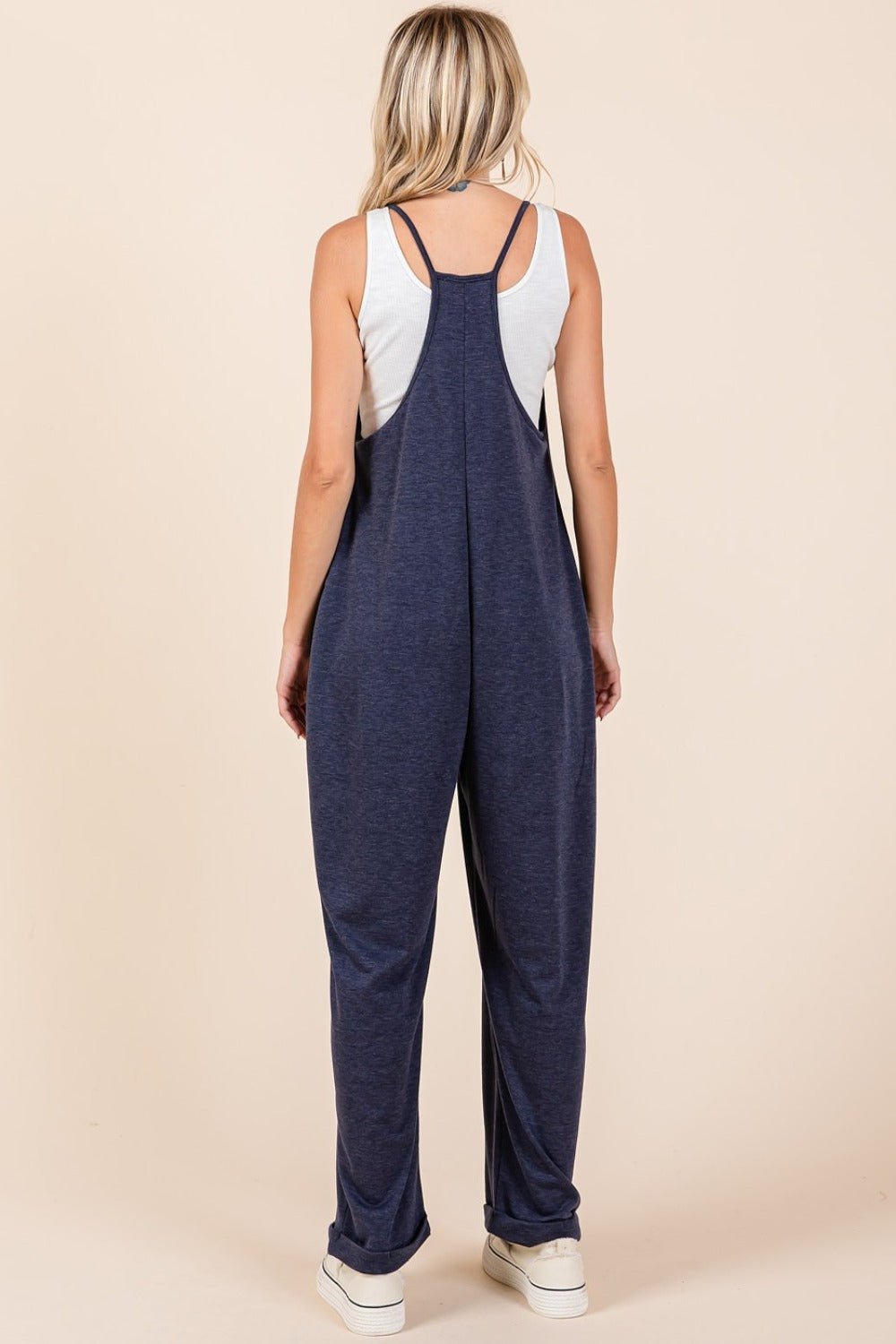 Mittoshop - Navy Patch Pocket Wide Leg Sleeveless Jumpsuit