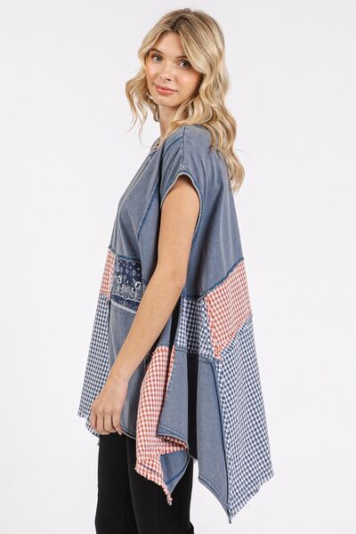Mittoshop - Navy Patchwork Mineral Washed Cap Sleeve Top