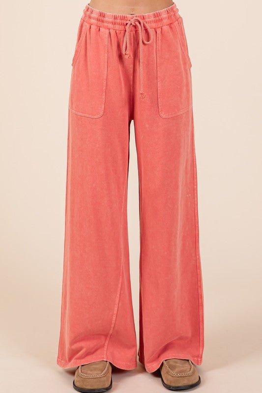 Mittoshop - Orange Red French Terry Wide Leg Pants