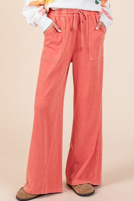 Mittoshop - Orange Red French Terry Wide Leg Pants