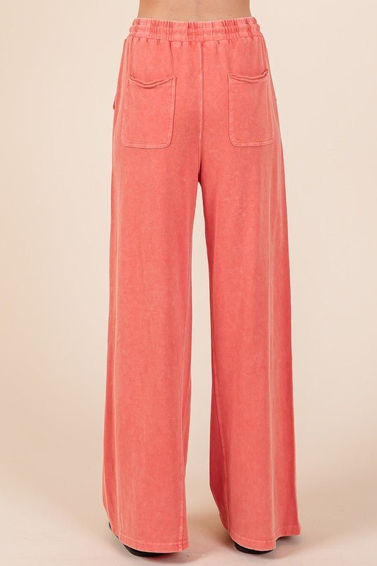 Mittoshop - Orange Red French Terry Wide Leg Pants