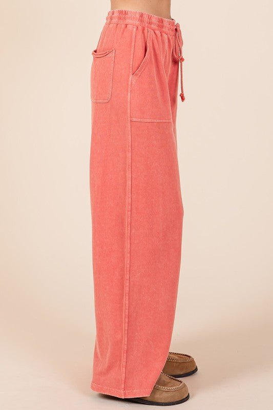 Mittoshop - Orange Red French Terry Wide Leg Pants