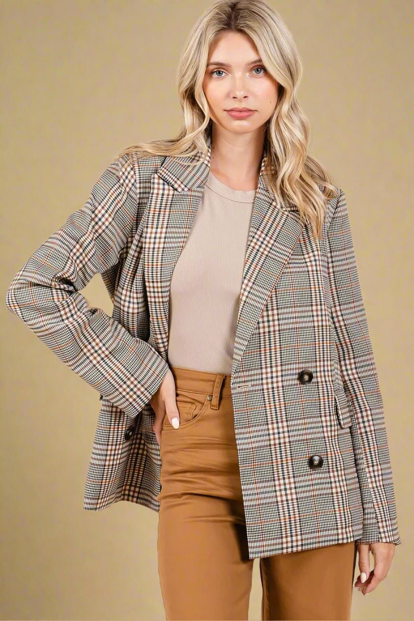 Mittoshop - Oversized Plaid Blazer in Taupe & Rust