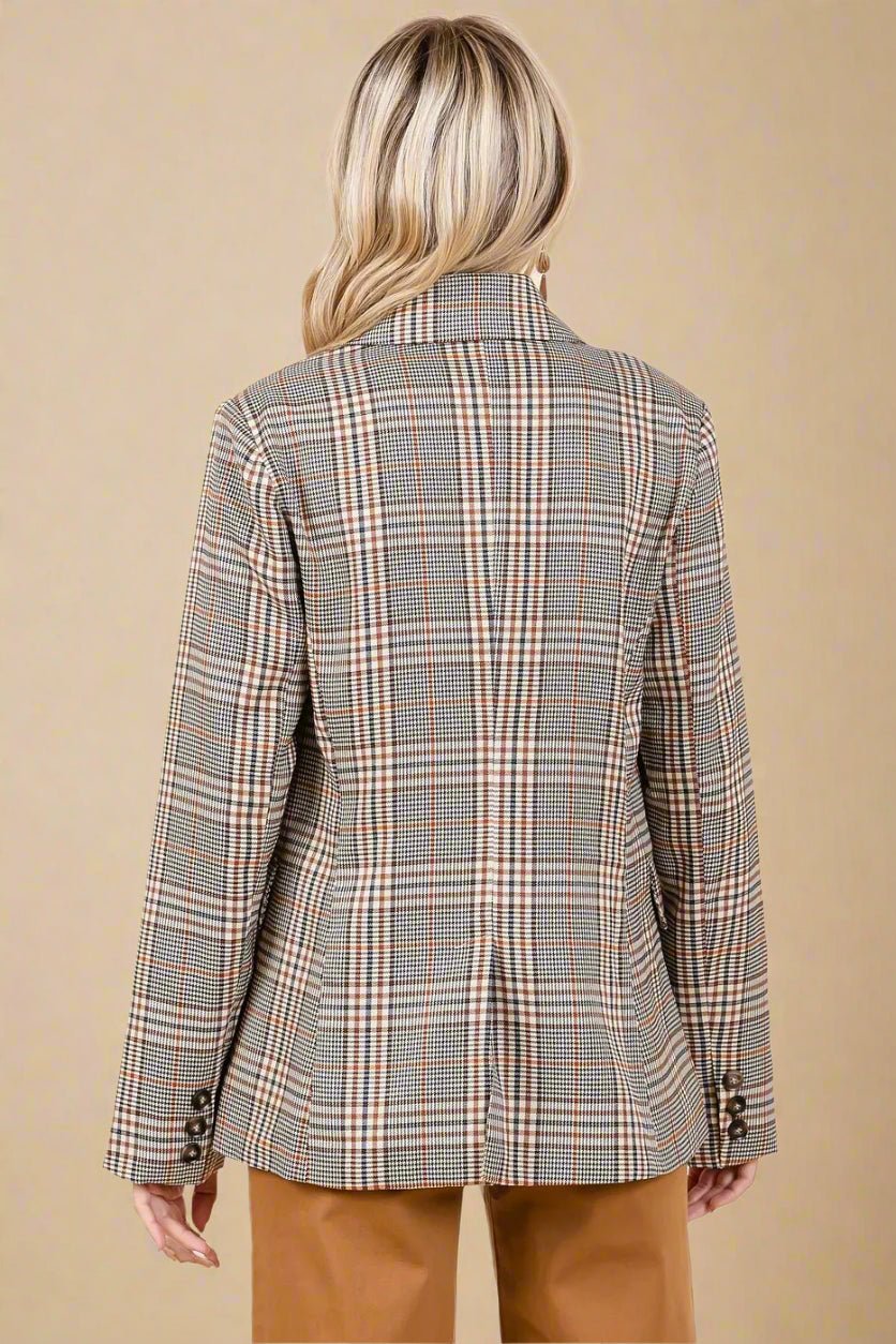 Mittoshop - Oversized Plaid Blazer in Taupe & Rust