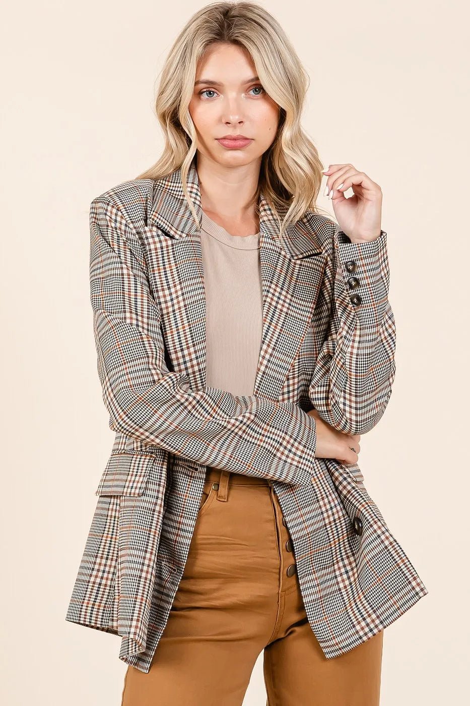 Mittoshop - Oversized Plaid Blazer in Taupe & Rust
